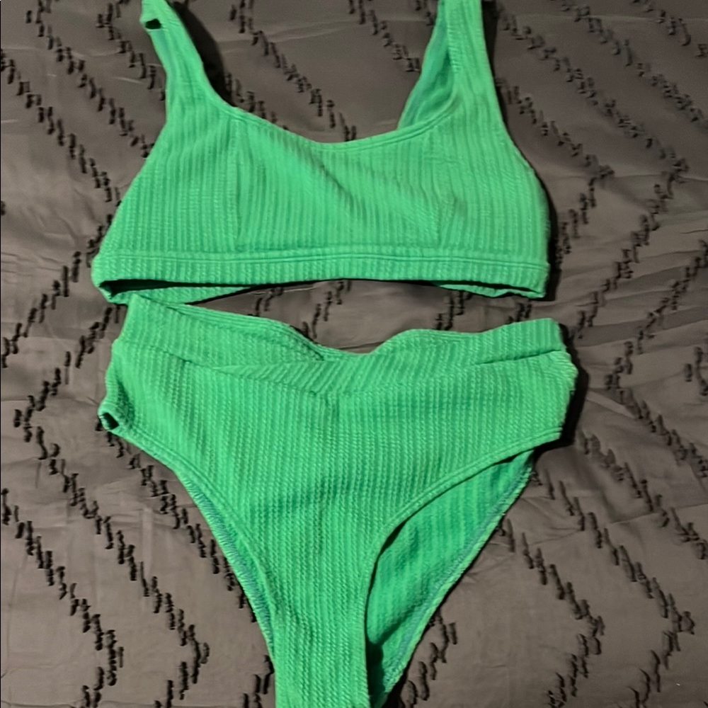 SHEIN Green Ribbed Bikini Set